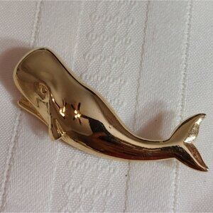 Vintage Gold Tone Large Hollow Dolphin Brooch Pin